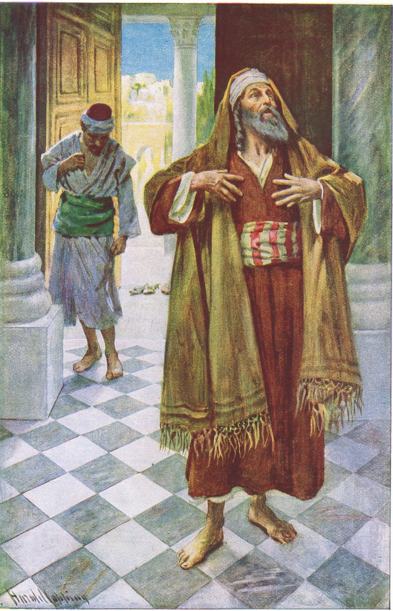 Faryzeusz i celnik, ilustracja z Harold Copping Pictures: The Crown Series, ok. 1920 autorstwa Harold Copping