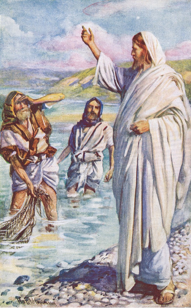Wezwanie Andrzeja i Piotra, ilustracja z Harold Copping Pictures: The Crown Series, ok. 1920 r. autorstwa Harold Copping