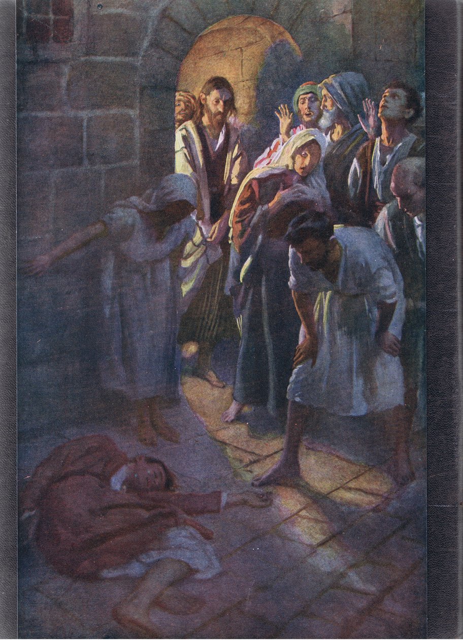 Upadek Eutychusa, ilustracja z Harold Copping Pictures: The Crown Series, ok. 1920 r. autorstwa Harold Copping