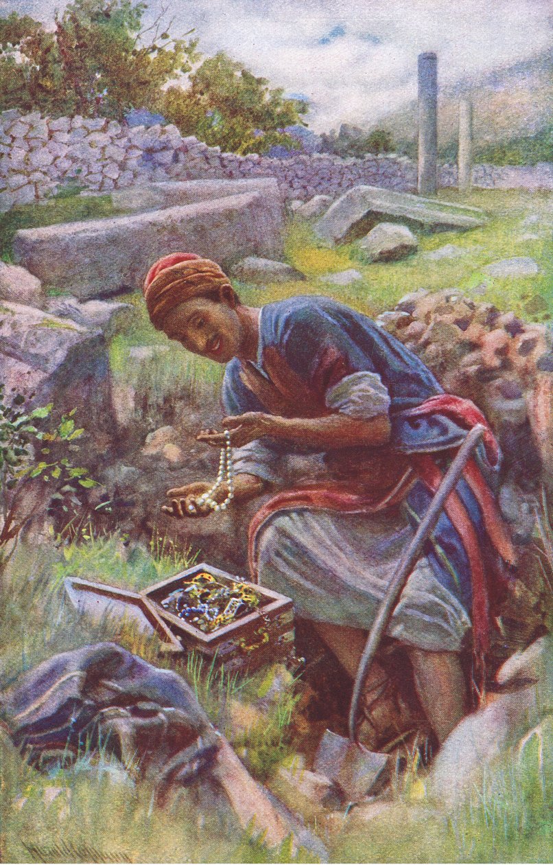Ukryty skarb, ilustracja z Harold Copping Pictures: The Crown Series, ok. 1920 autorstwa Harold Copping