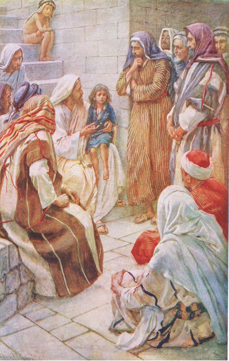 Małe dziecko w środku, ilustracja z Harold Copping Pictures: The Crown Series, ok. 1920 autorstwa Harold Copping