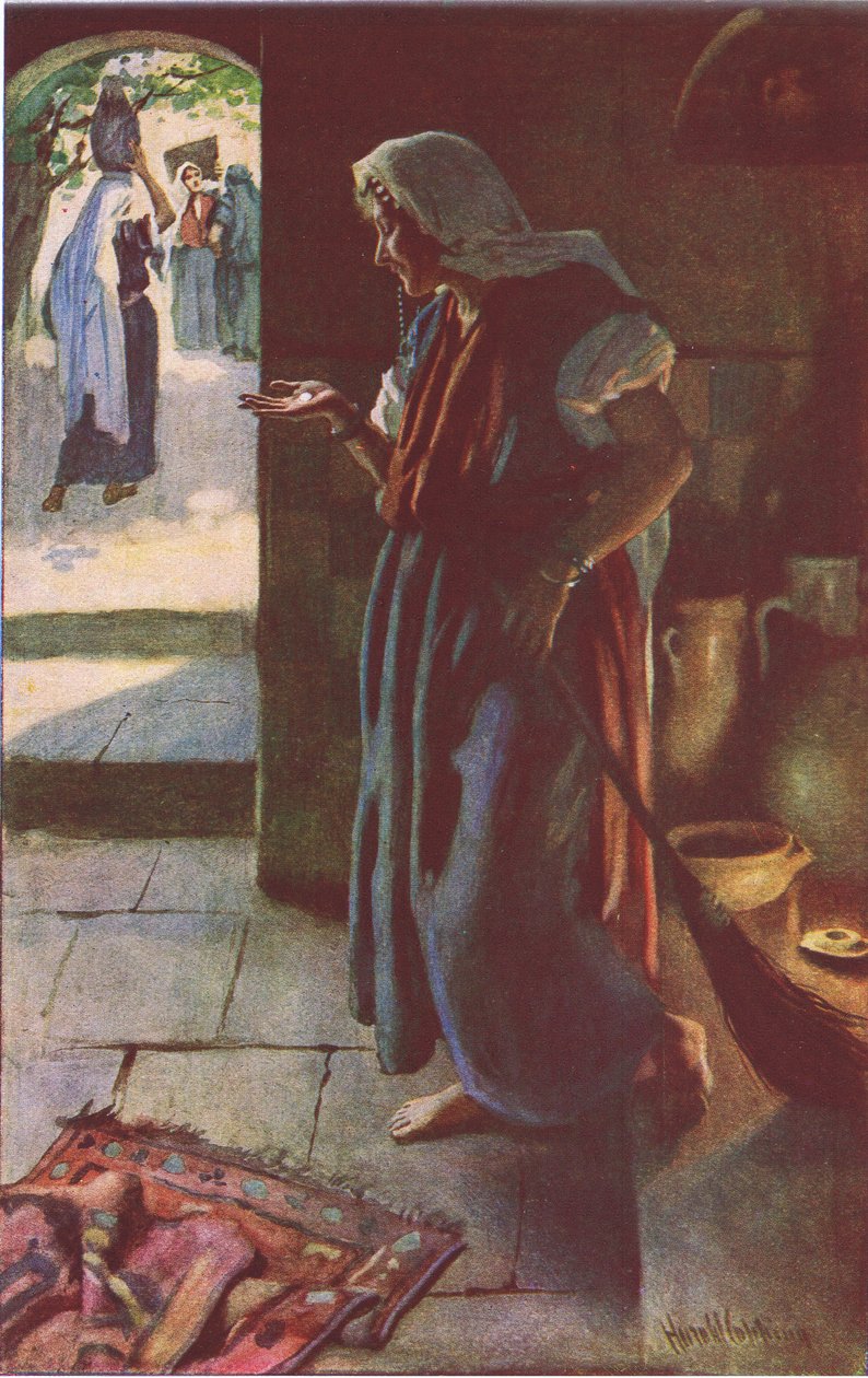 Zaginiony srebrnik, ilustracja z Harold Copping Pictures: The Crown Series, ok. 1920 r. autorstwa Harold Copping