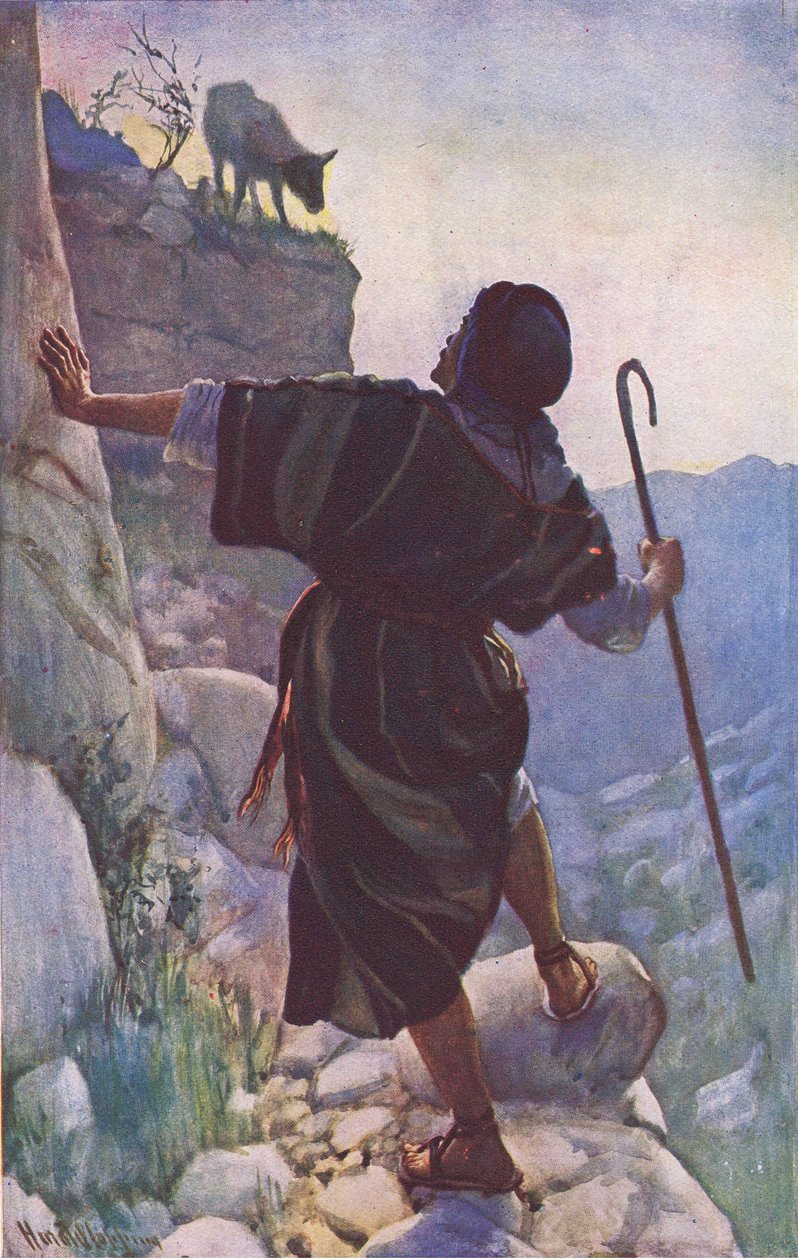 Zagubiona owca, ilustracja z Harold Copping Pictures: The Crown Series, ok. 1920 autorstwa Harold Copping