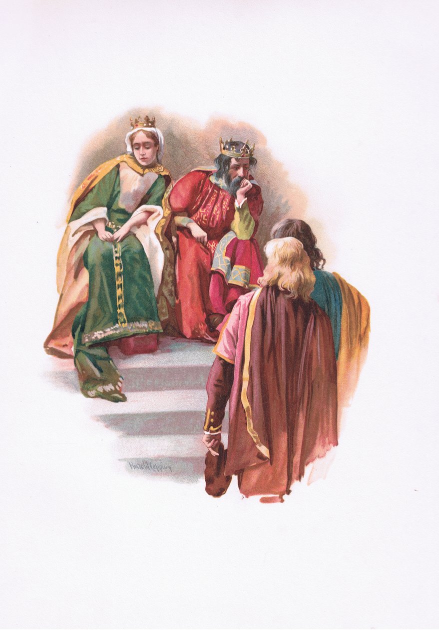 Spotkanie z Rosencrantzem i Guildensternem, ilustracja z Hamlet autorstwa Harold Copping