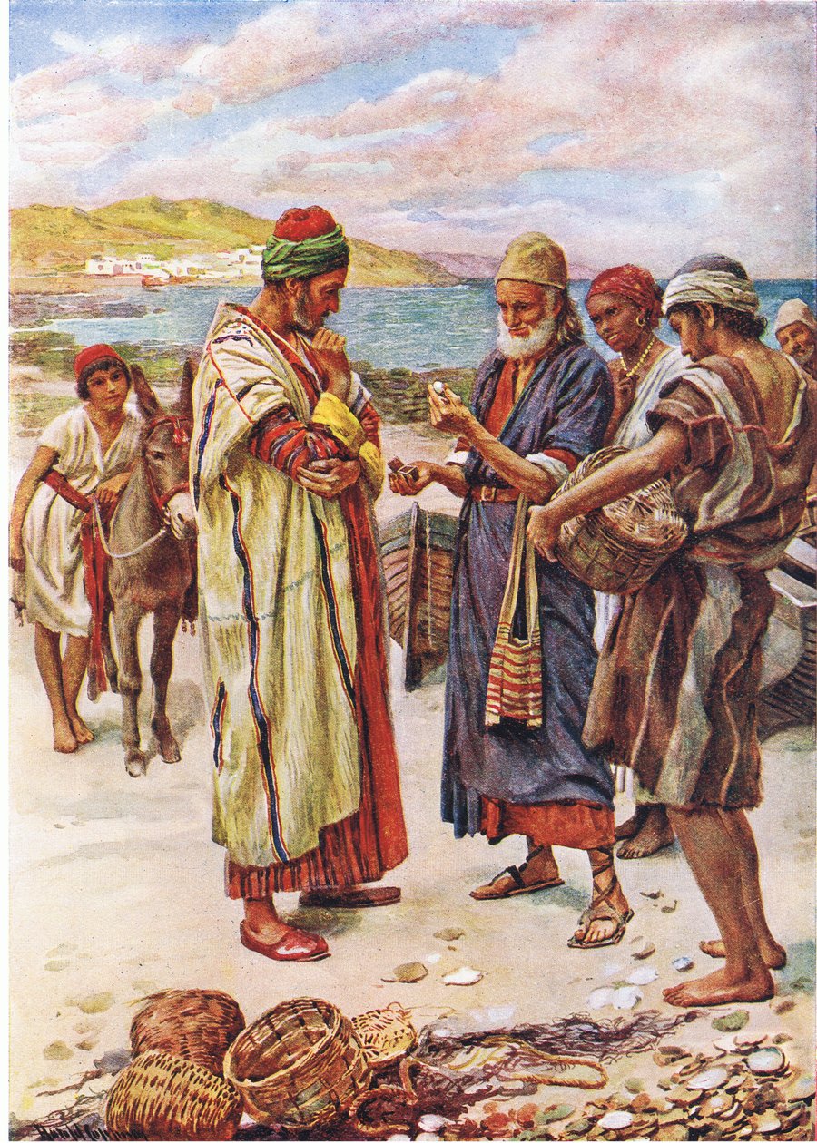 Perła świetnej ceny, ilustracja z Harold Copping Pictures: The Crown Series, ok. 1920 autorstwa Harold Copping
