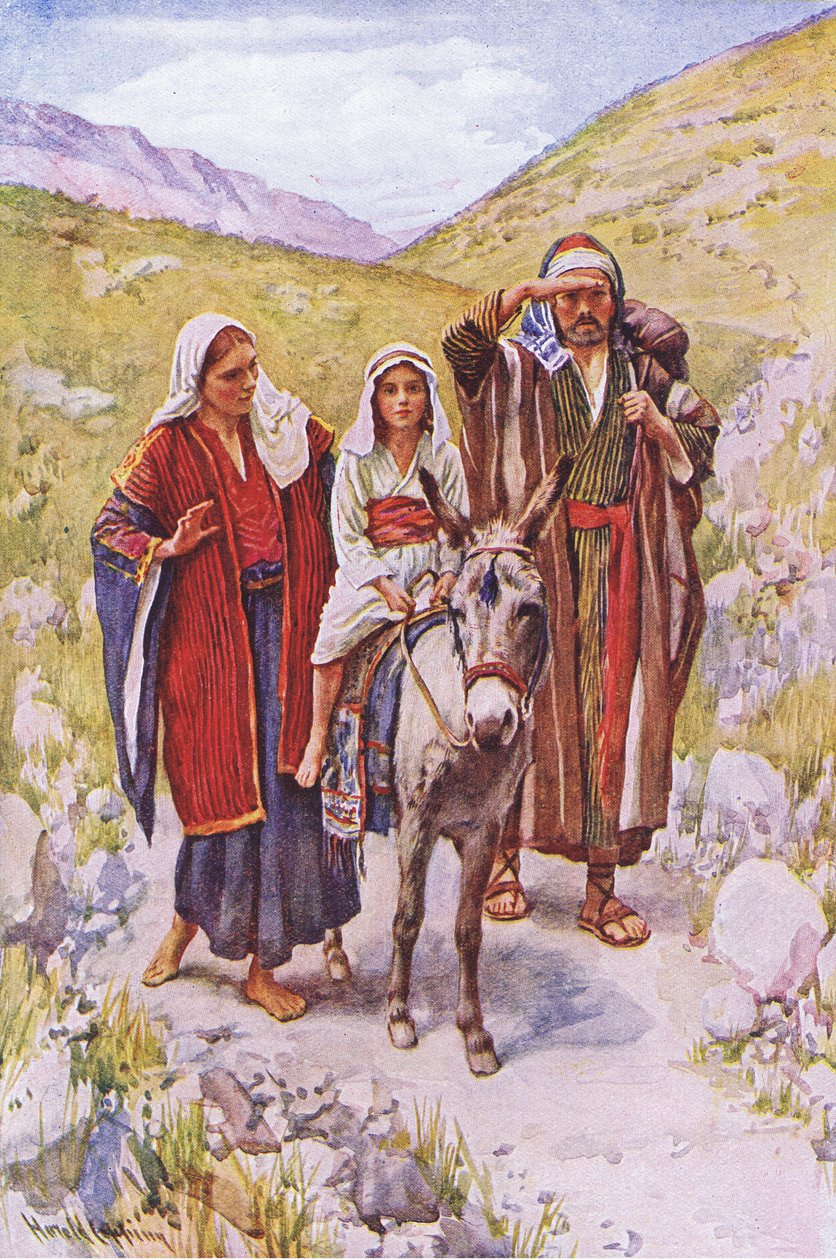 Powrót z Egiptu, ilustracja z Harold Copping Pictures: The Crown Series, ok. 1920 autorstwa Harold Copping