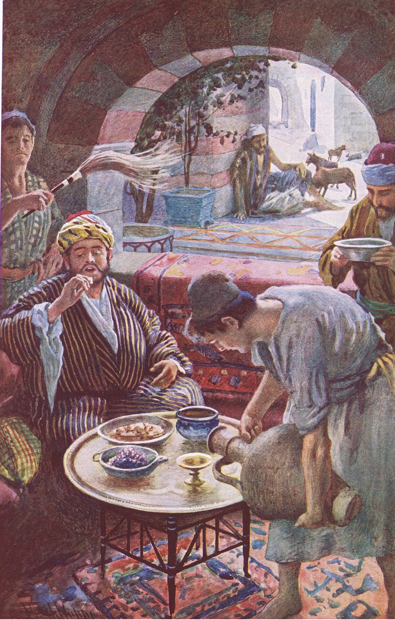 Bogacz i Łazarz, ilustracja z filmu Harold Copping Pictures: The Crown Series, ok. 1920 r. autorstwa Harold Copping