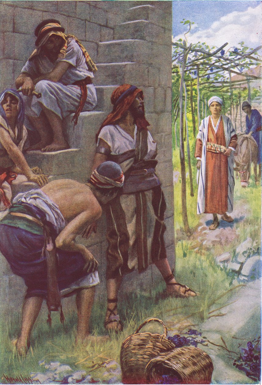 Źli rolnicy, ilustracja z Harold Copping Pictures: The Crown Series, ok. 1920 r. autorstwa Harold Copping