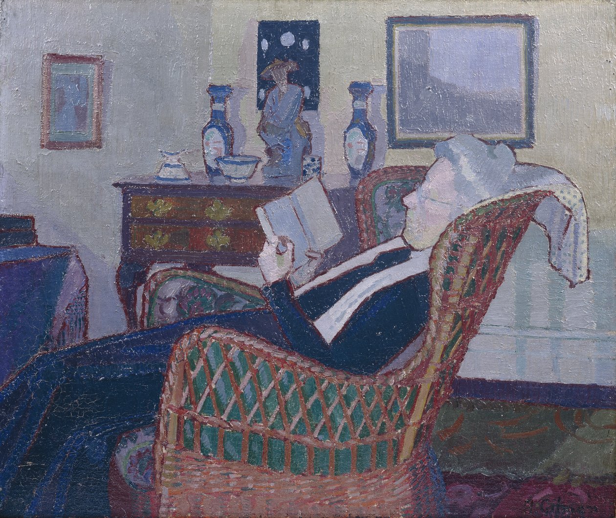 Wnętrze z matką artysty 1917-18 (olej na płótnie) autorstwa Harold Gilman