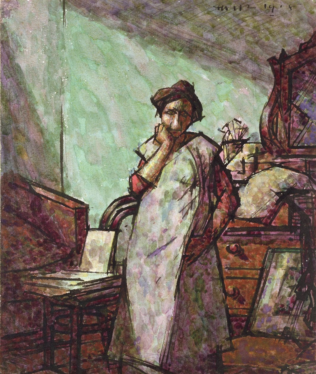 Wnętrze z panią Mounter w kombinezonie, 1 grudnia 1918 r. autorstwa Harold Gilman