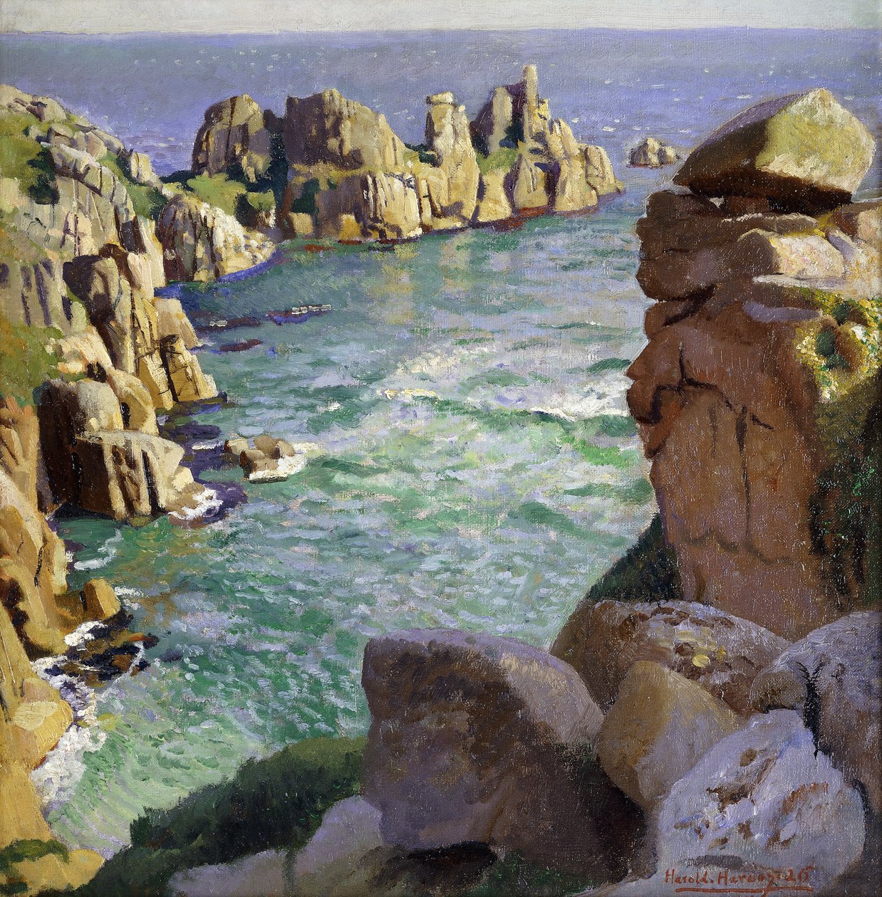 Logans Rock, plaża Porthcurno, Kornwalia autorstwa Harold Harvey