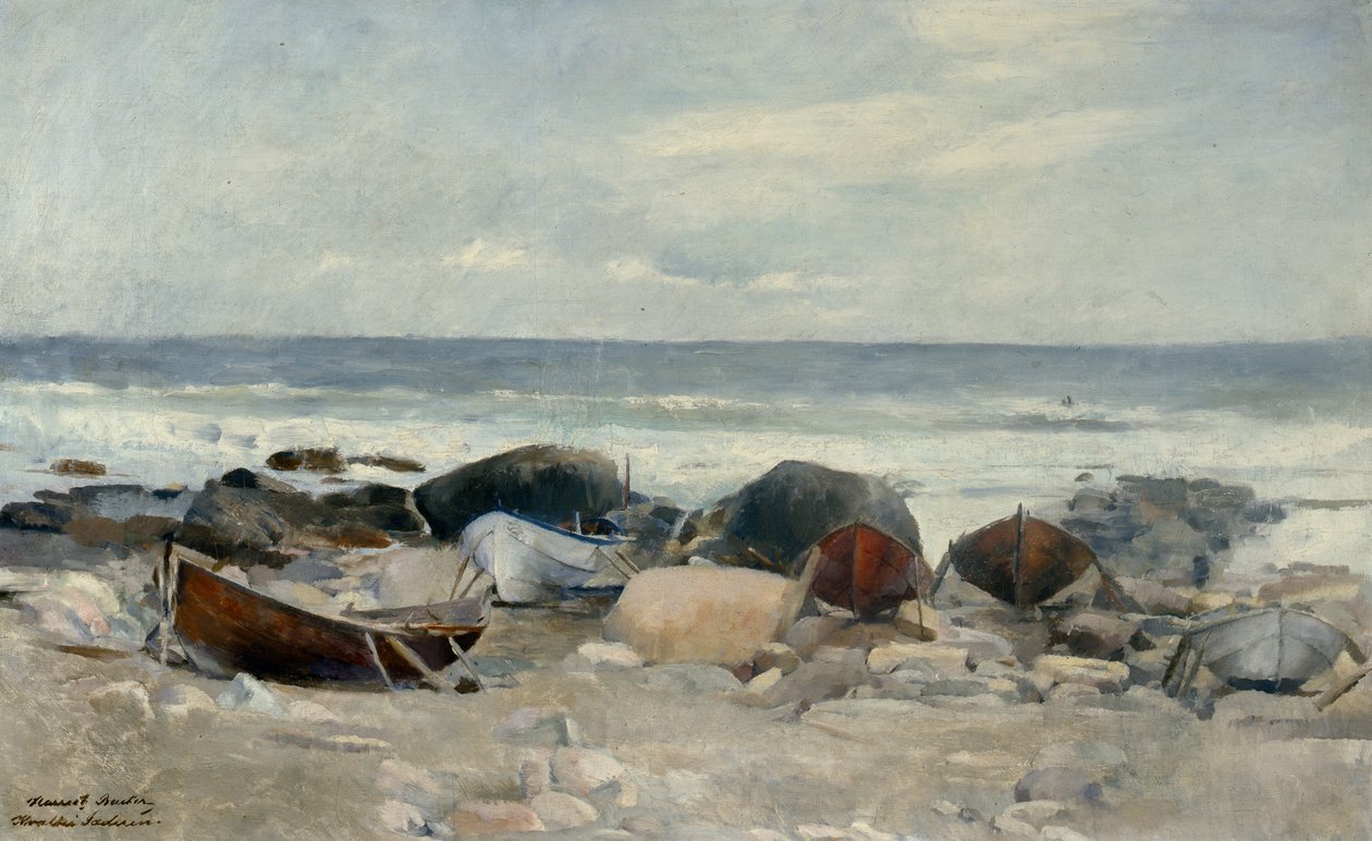 Łodzie na plaży, Jæren autorstwa Harriet Backer