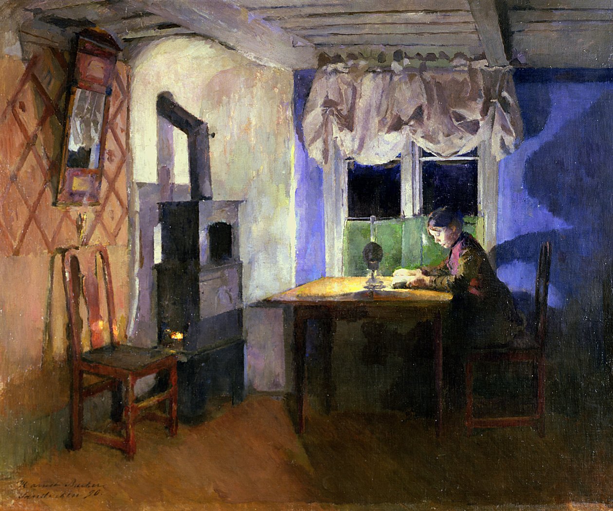W świetle lampy, 1890 autorstwa Harriet Backer