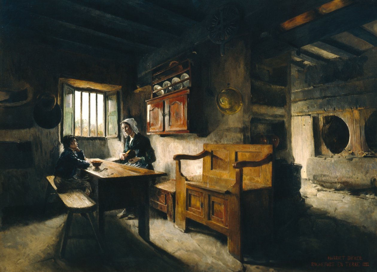 Wnętrze farmy w Bretanii (olej) autorstwa Harriet Backer