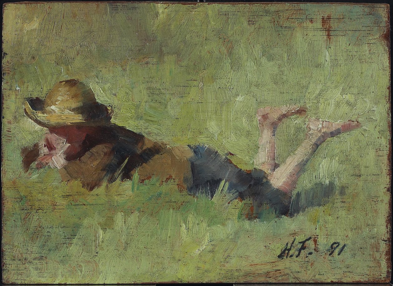 Chłopiec leżący w trawie, 1890 (olej na desce) autorstwa Harriet Mary Ford