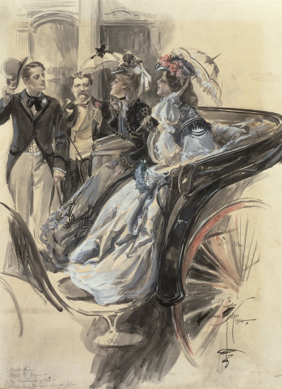Przejażdżka bryczką, 1904 (toaleta, gwasz i ołówek na tekturze) autorstwa Harrison Fisher