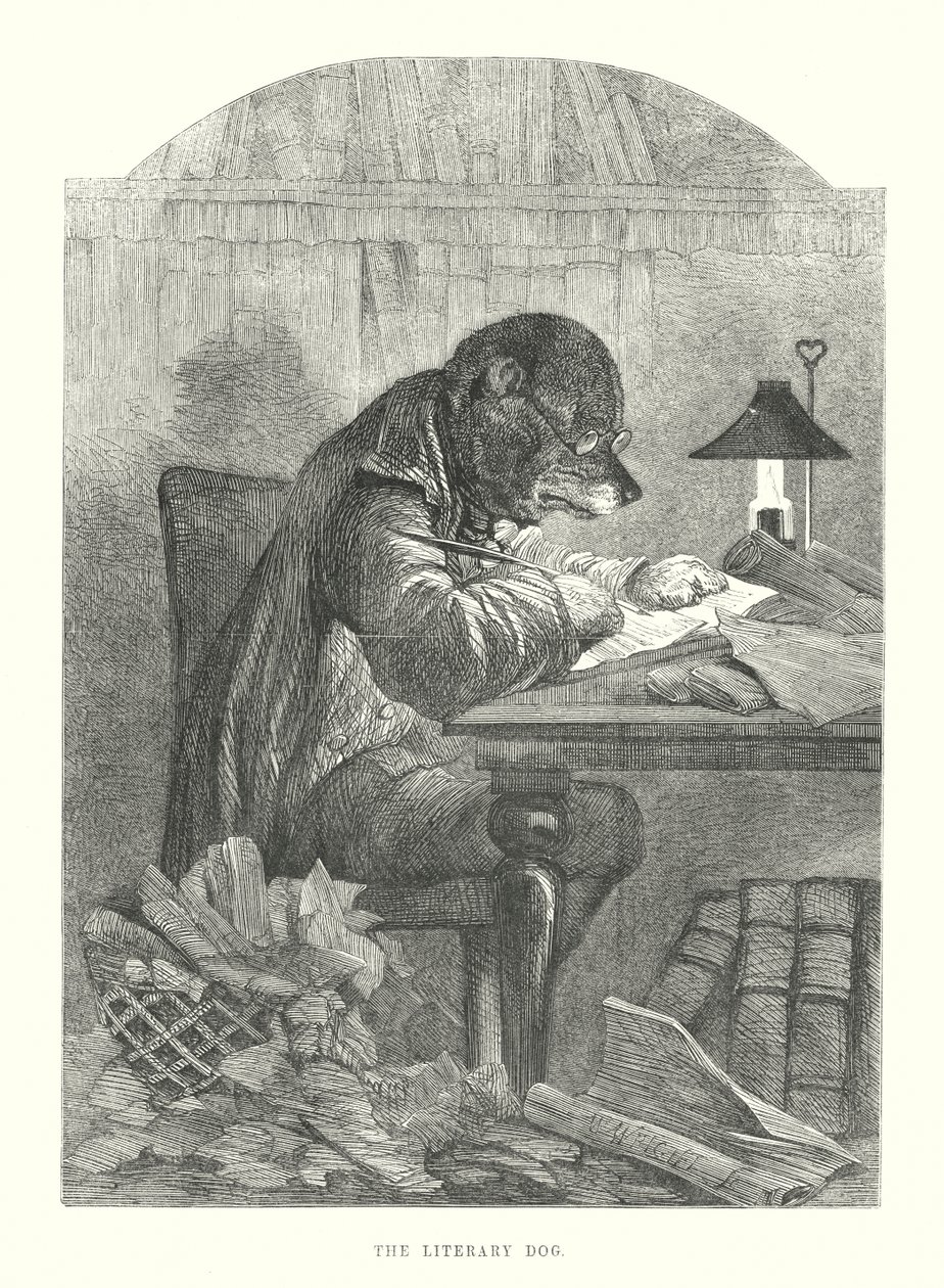 Zabawne psy: Pies literacki (grawerunek) autorstwa Harrison William Weir