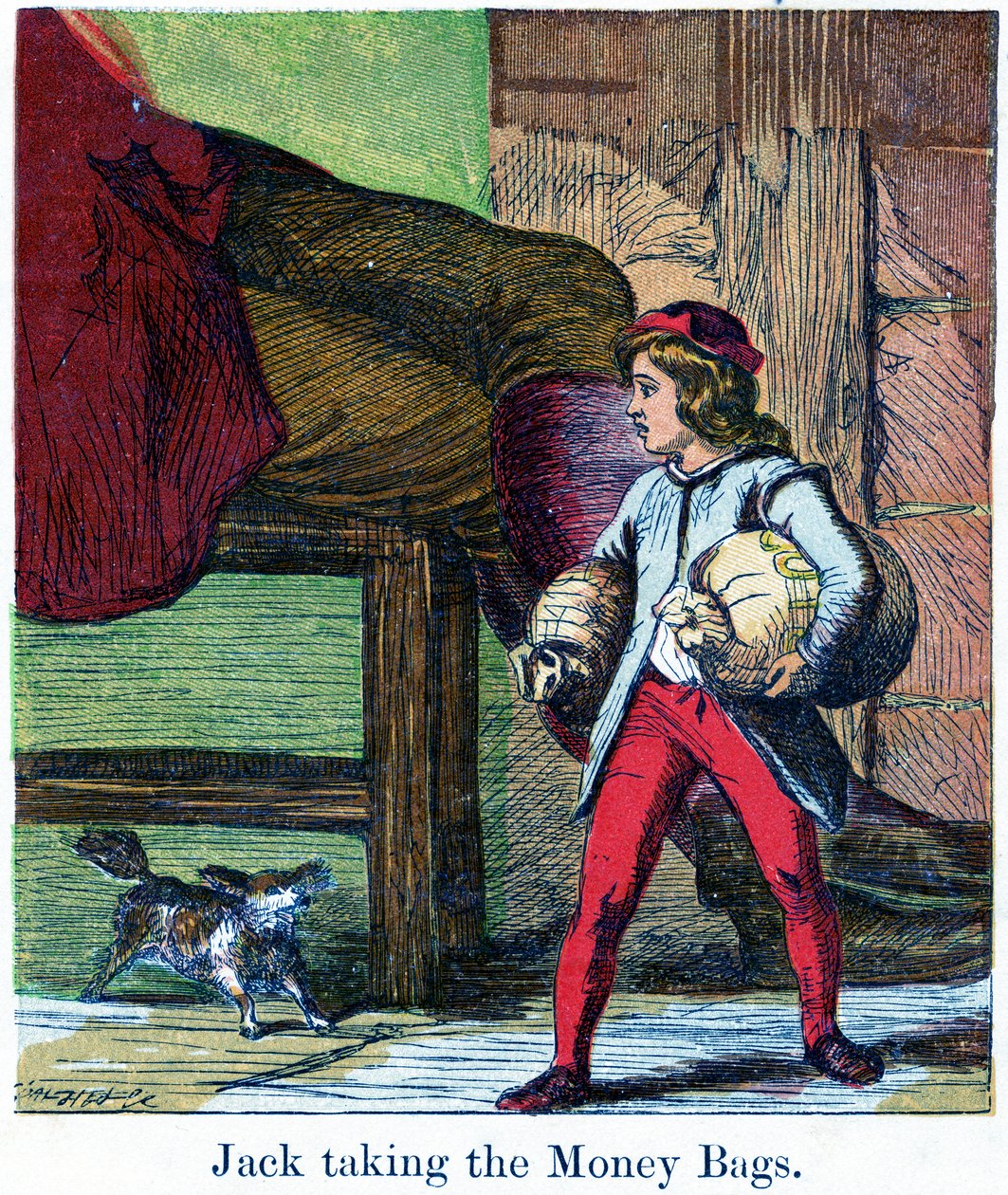 Jacek zabierający skarbonki z zamku Olbrzyma, 1867 (chromolit) autorstwa Harrison William Weir