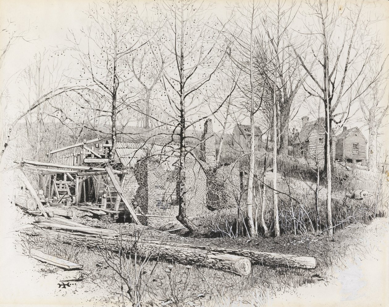 Obecny aspekt Gaines Mill, patrząc na wschód autorstwa Harry Fenn