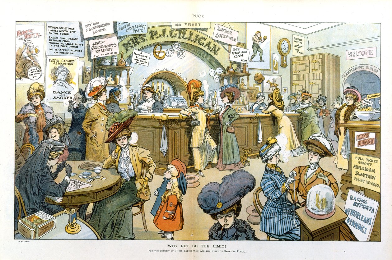 Dlaczego nie przekroczyć limitu Dla dobra tych pań, które proszą o prawo do palenia w miejscach publicznych, 1908 autorstwa Harry Grant Dart