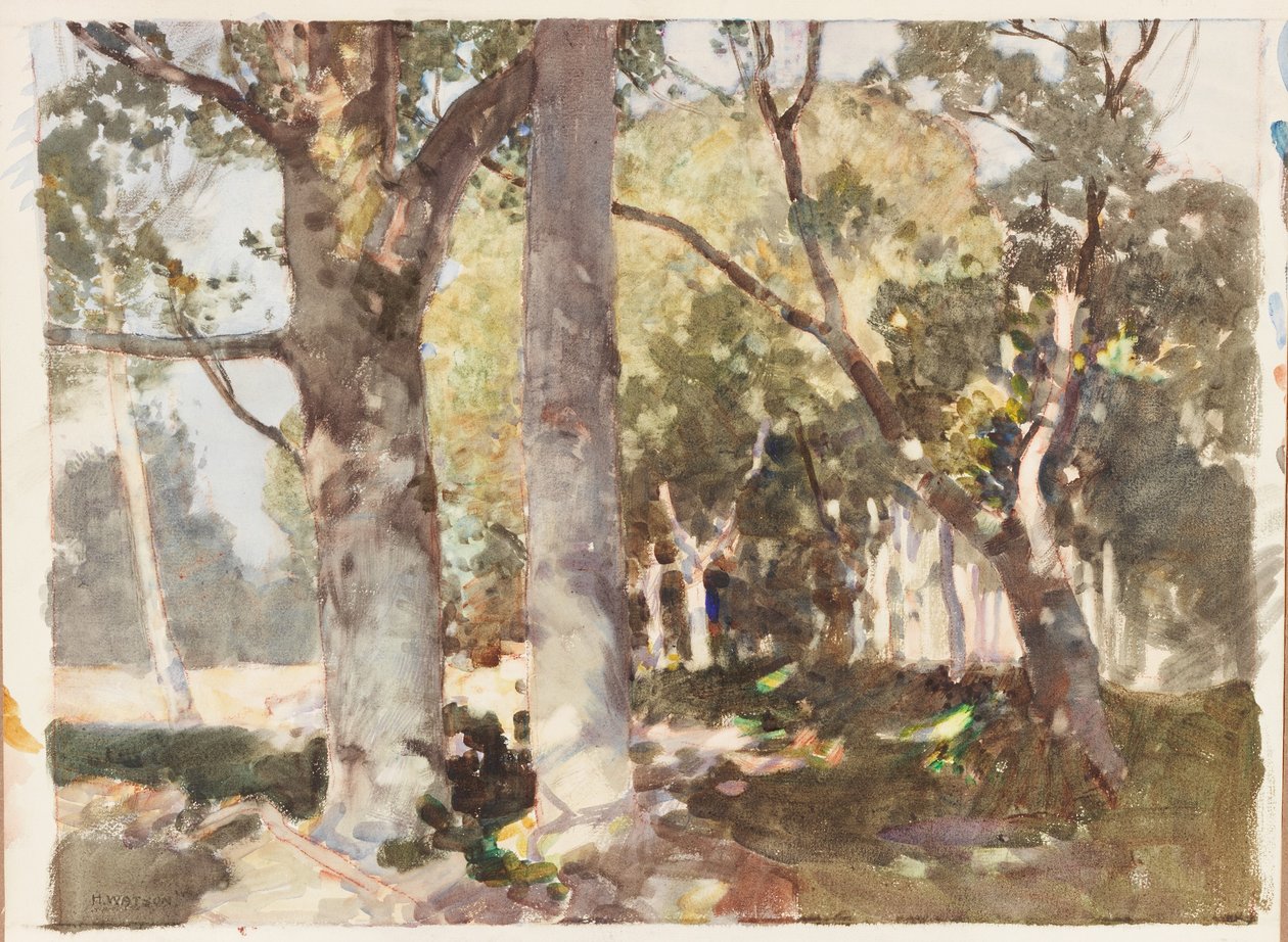 A Shaft of Light (kredka i akwarela na papierze (wklejone na płytę)) autorstwa Harry Watson