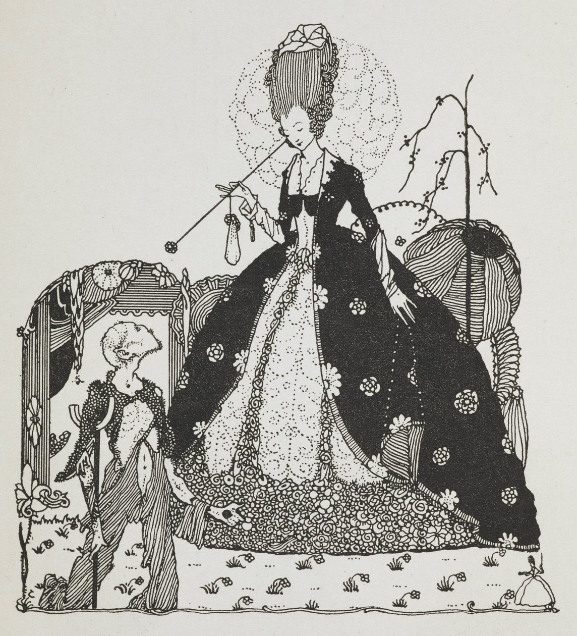 Kobieta patrząca z góry na chłopa i prosząc o pieniądze. autorstwa Harry Clarke