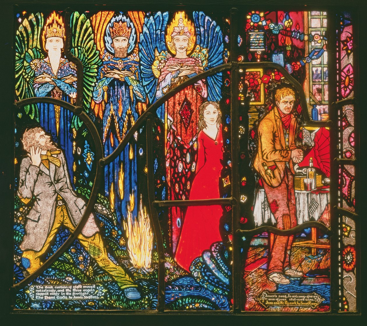 Fragment okna genewskiego przedstawiający Demi Gods autorstwa Jamesa Stephensa i Juno oraz Paycock autorstwa Seana Ocaseya, 1929 autorstwa Harry Clarke
