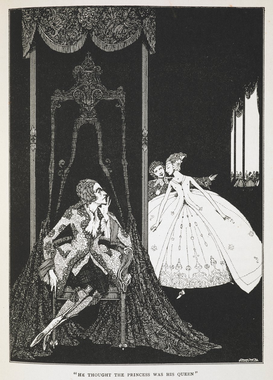 „Myślał, że księżniczka była jego królową”. Ilustracja do opowiadania „skóra osła”. autorstwa Harry Clarke