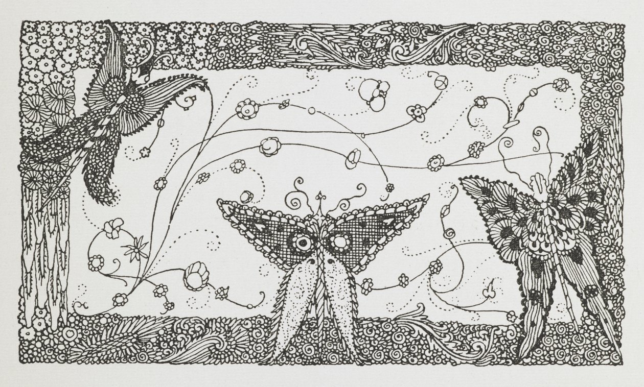 Ilustracja do opowiadania Riquet z kępką. Projekt motyla. autorstwa Harry Clarke