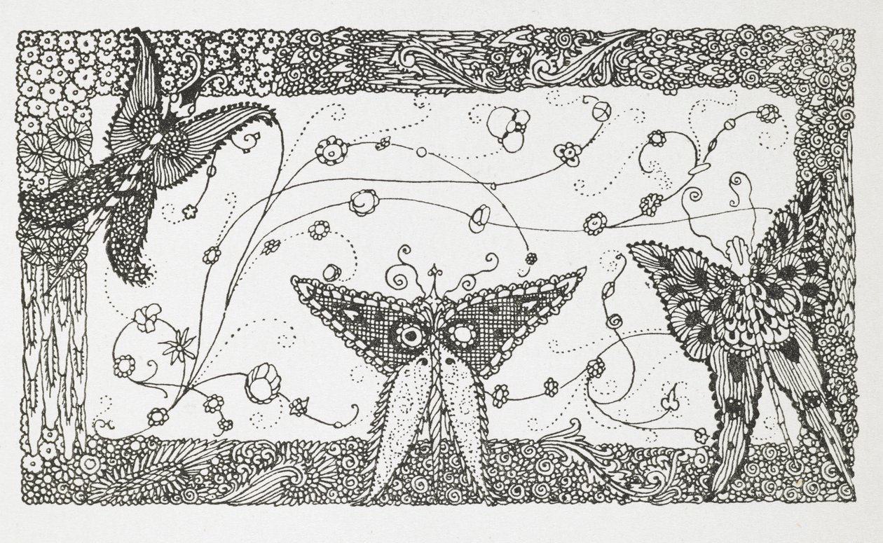 Ilustracja do opowiadania „Mistrz kota, czyli Kot w butach”. Projekt motyla. autorstwa Harry Clarke