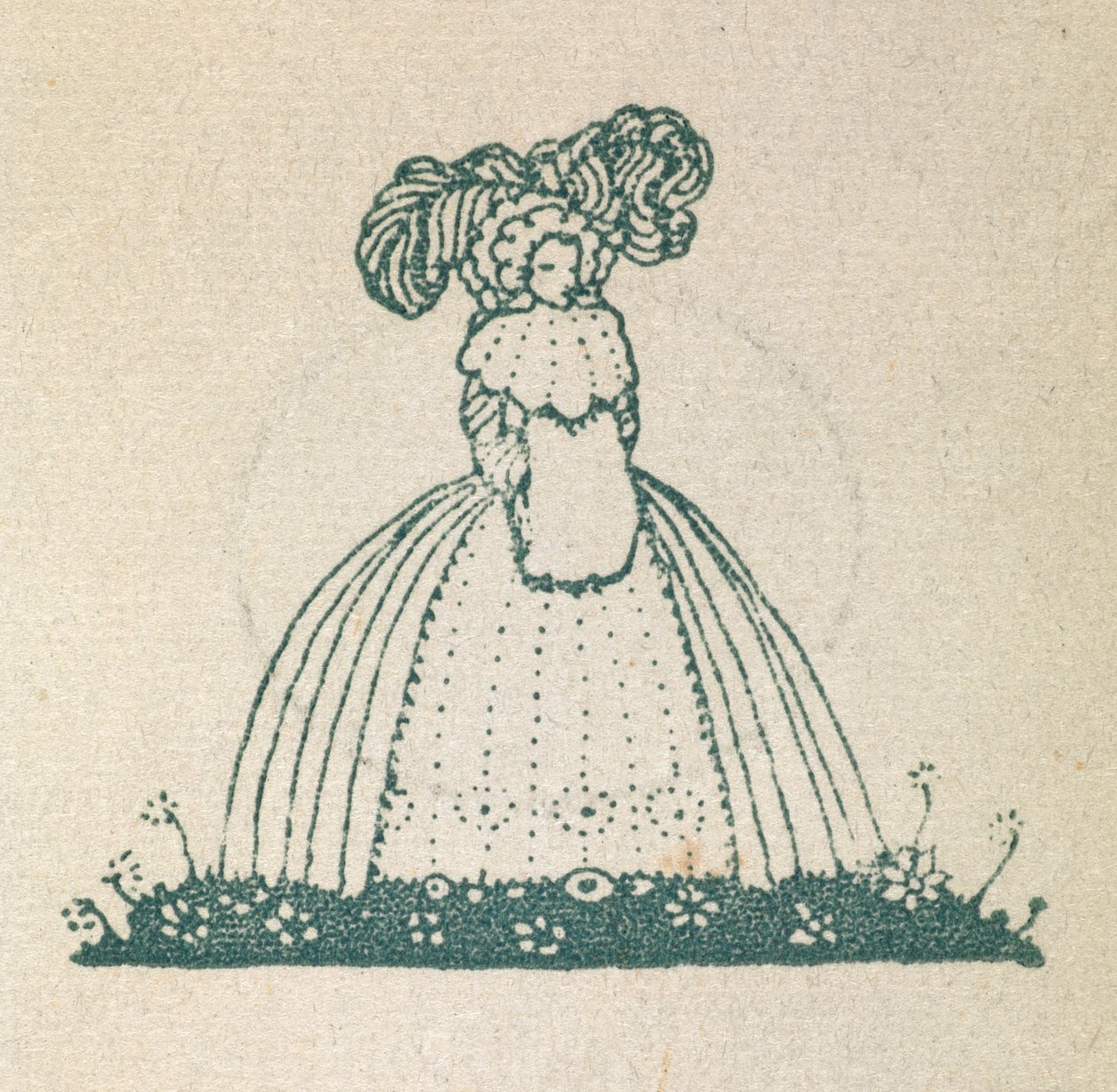 Ilustracja przedstawiająca kobietę ubraną w dużą sukienkę. autorstwa Harry Clarke