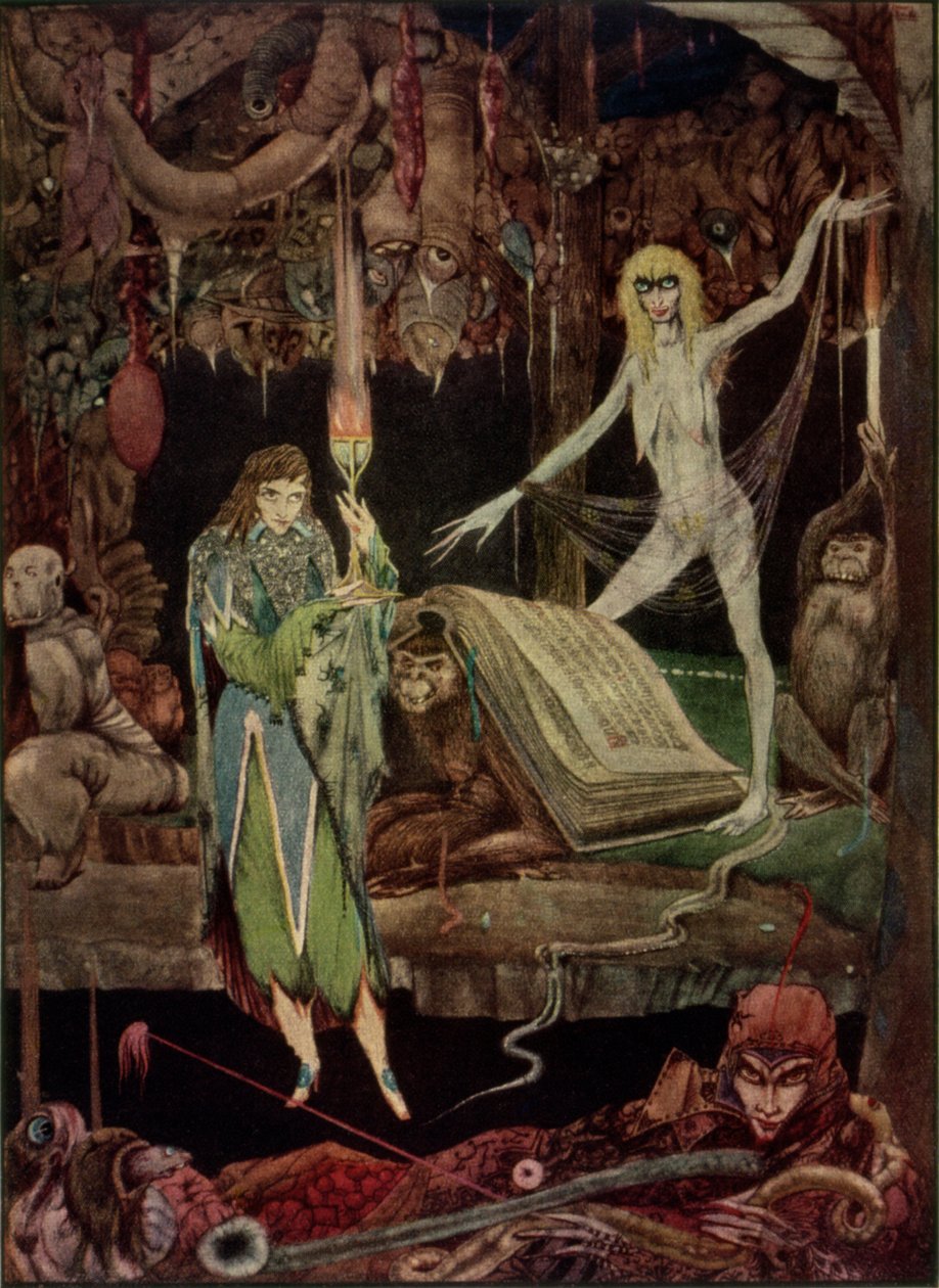 „Methinks, a Million Fools in Choir / są szalejący i nigdy się nie zmęczą”, ilustracja z Fausta Goethego, przekład John Anster autorstwa Harry Clarke