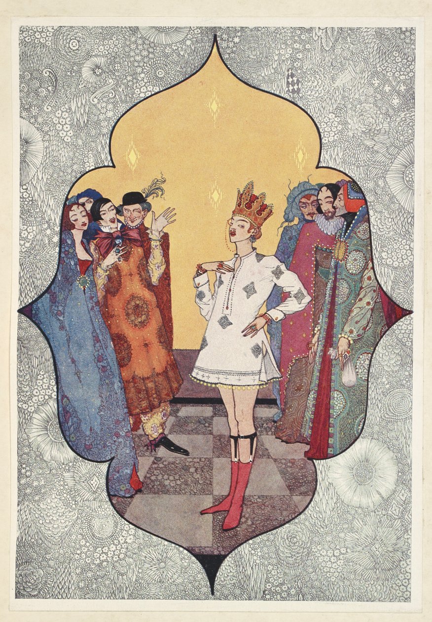 Nowe szaty króla. Och, jak dobrze wyglądają! Jak kapitalnie pasują! autorstwa Harry Clarke
