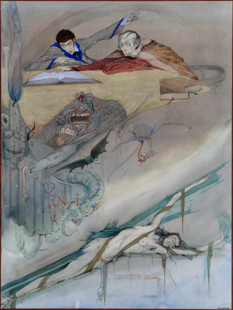 Upadek Domu Usherów, 1923 (ołówek i wc) autorstwa Harry Clarke