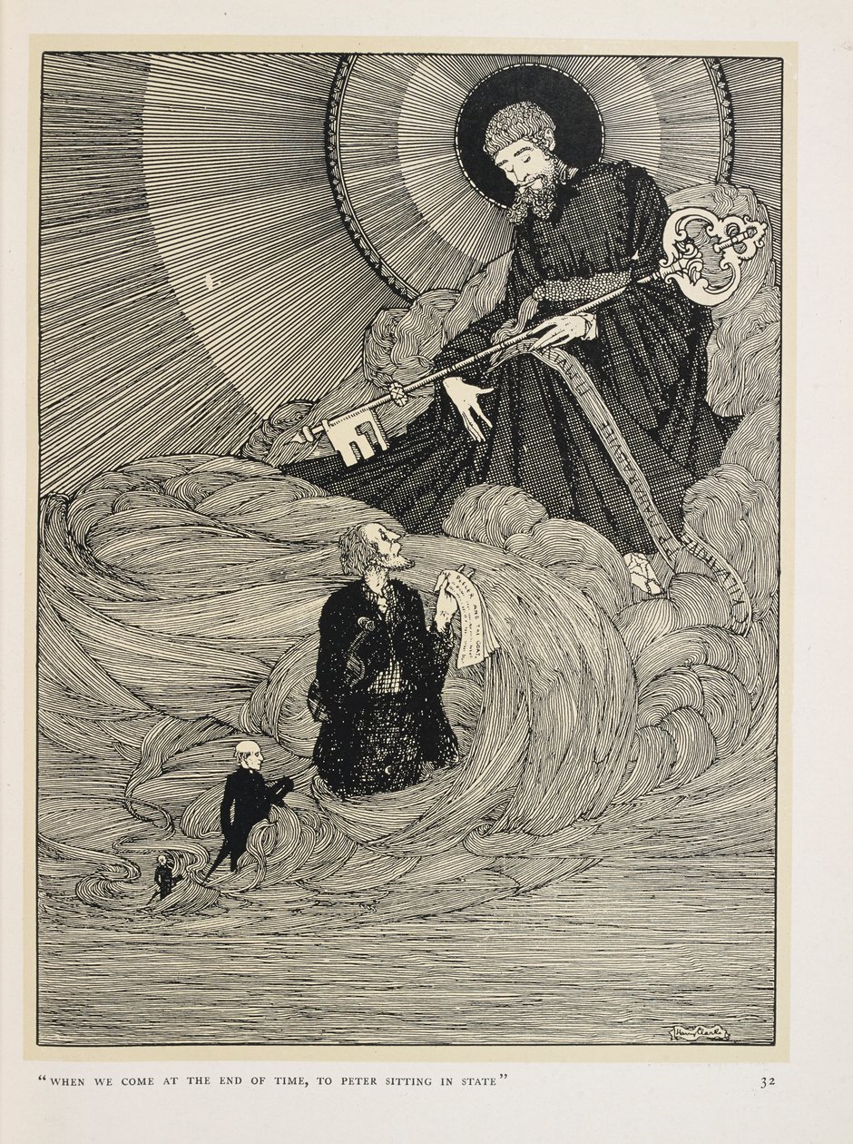 Skrzypek z Dooney. „Kiedy przyjdziemy na koniec czasów,   do Piotra siedzącego w stanie” autorstwa Harry Clarke