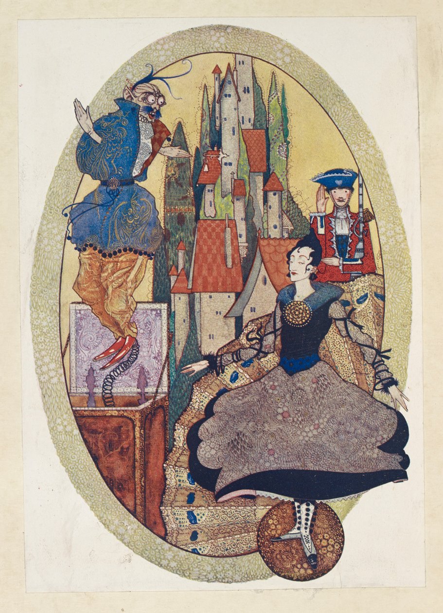 Wytrzymały blaszany żołnierz. „Blaszany żołnierz!” powiedział Goblin, „Nie gap się na rzeczy, które cię nie dotyczą”. autorstwa Harry Clarke