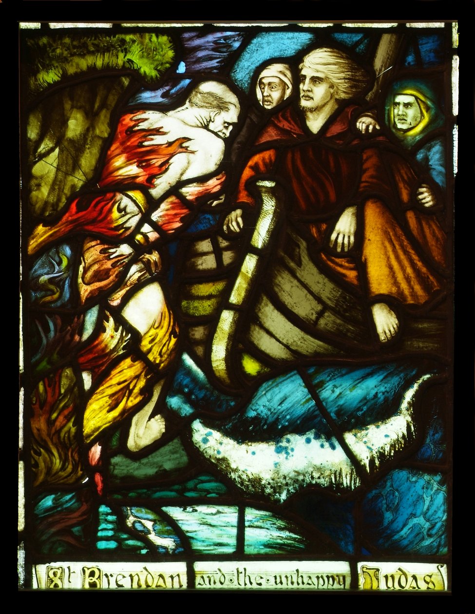 Spotkanie św. Brendana z nieszczęśliwym Judaszem, 1911, witraż, Harry Clarke (1889-1931) autorstwa Harry Clarke
