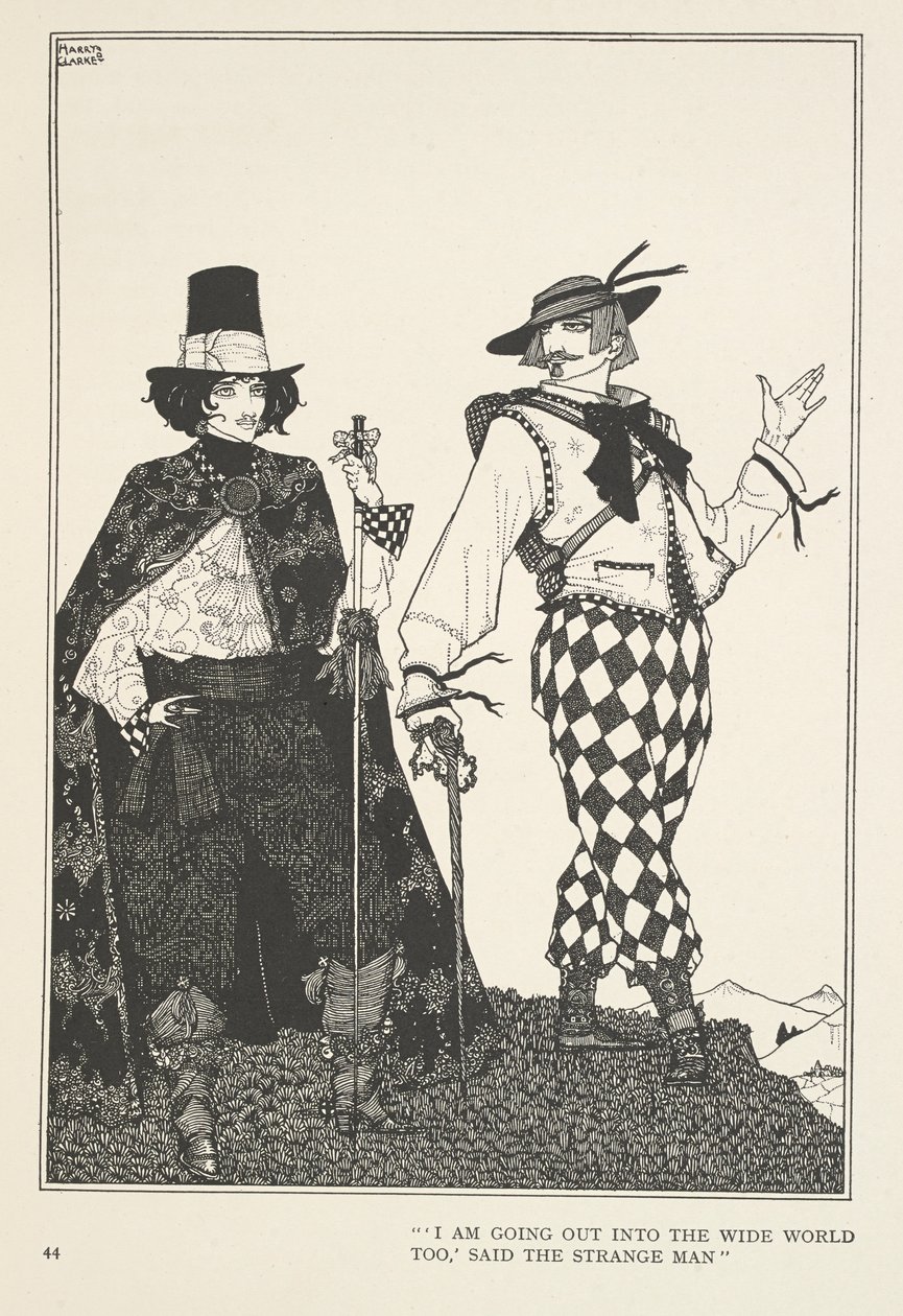 Towarzysz podróży „Ja też wyruszam w szeroki świat” – powiedział dziwny człowiek. autorstwa Harry Clarke