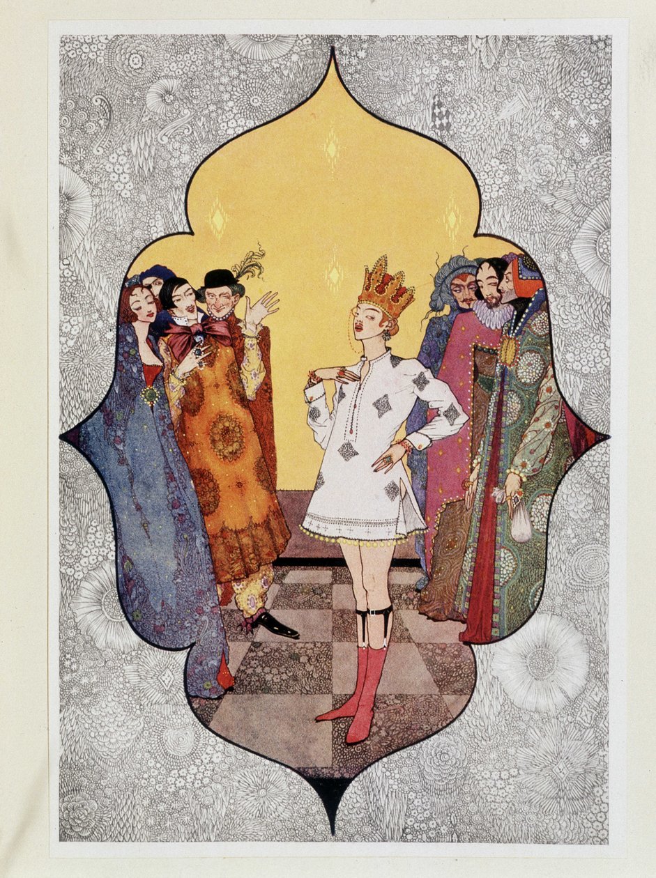 Nowe szaty cesarza: "Och, jak dobrze wyglądają! Jak kapitalnie pasują" - z "Baśni" Hansa Christiana Andersena, ilustr. Harry Clarke autorstwa Harry Clarke