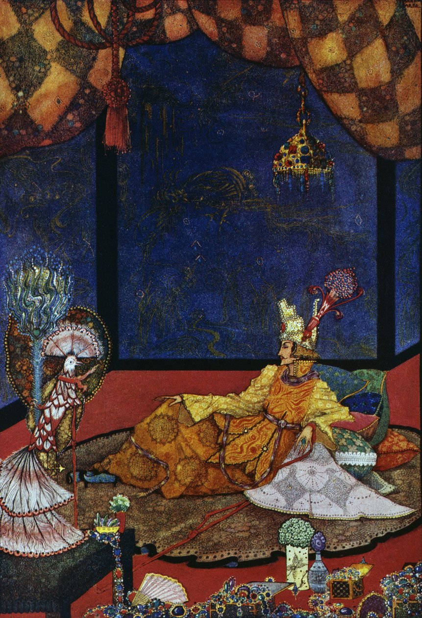 Słowik, bajka Hansa Christiana Andersena (1805-1875), ilustracja Harry Clarke (1890-1931) autorstwa Harry Clarke