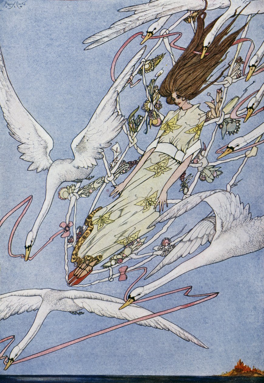 Dzikie łabędzie, bajka Hansa Christiana Andersena (1805-1875), ilustracja Harry Clarke (1890-1931) autorstwa Harry Clarke