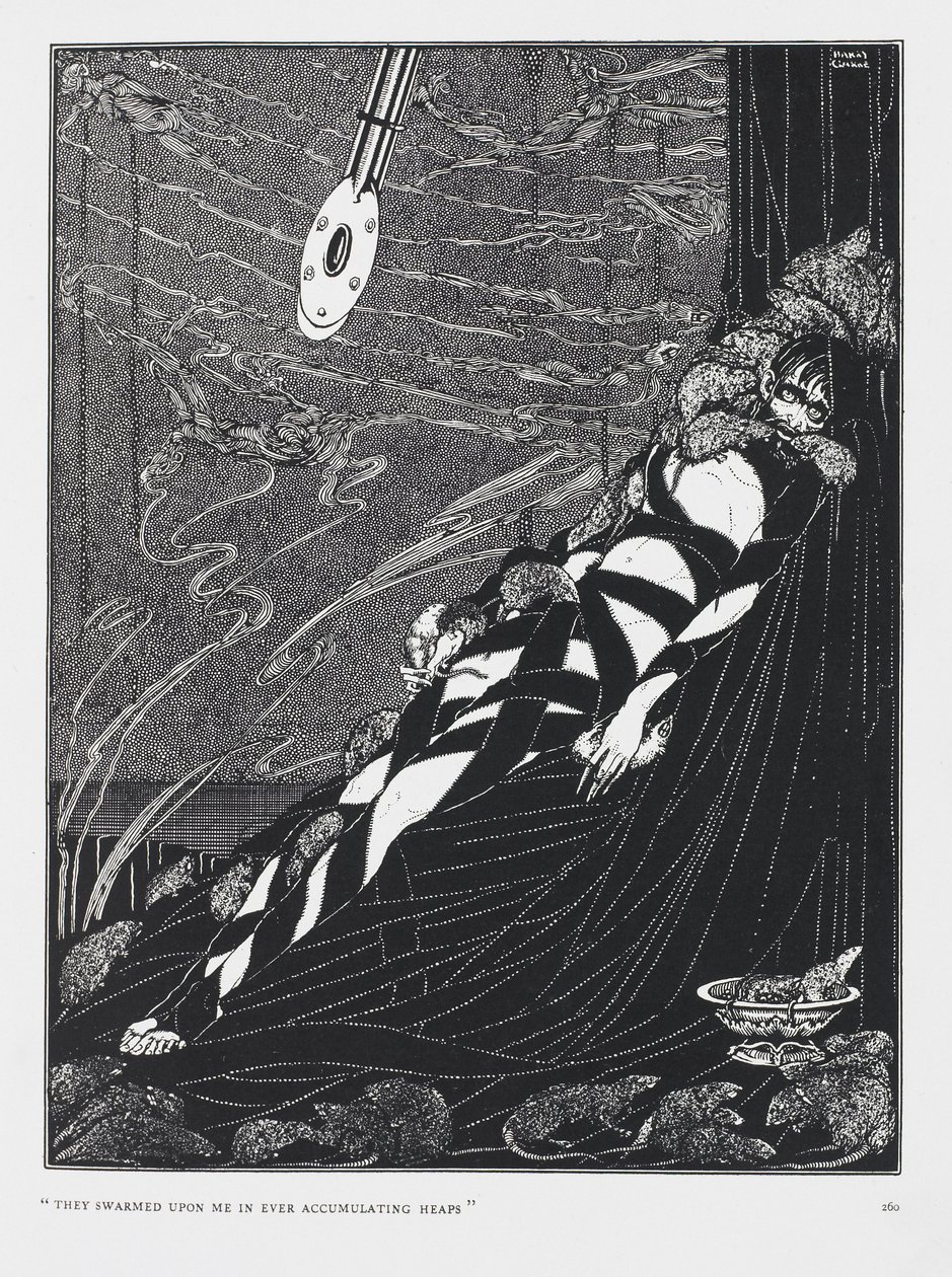 Roiły się na mnie w każdym nagromadzonym stosie. Z opowiadania Pit i wahadło. autorstwa Harry Clarke