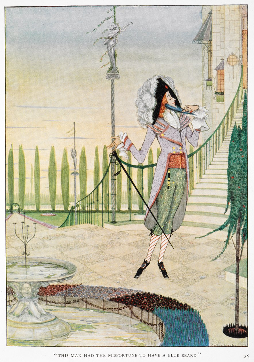 „Ten człowiek miał nieszczęście mieć niebieską brodę”. Sinobrody głaszcze brodę. autorstwa Harry Clarke