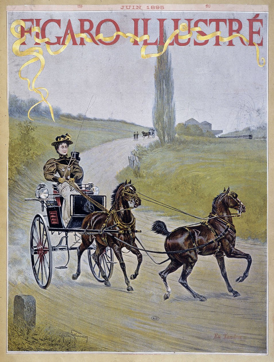 Kobieta prowadząca dorożkę - krowa. w „” Figaro Ilustrowany”” autorstwa Harry Finney