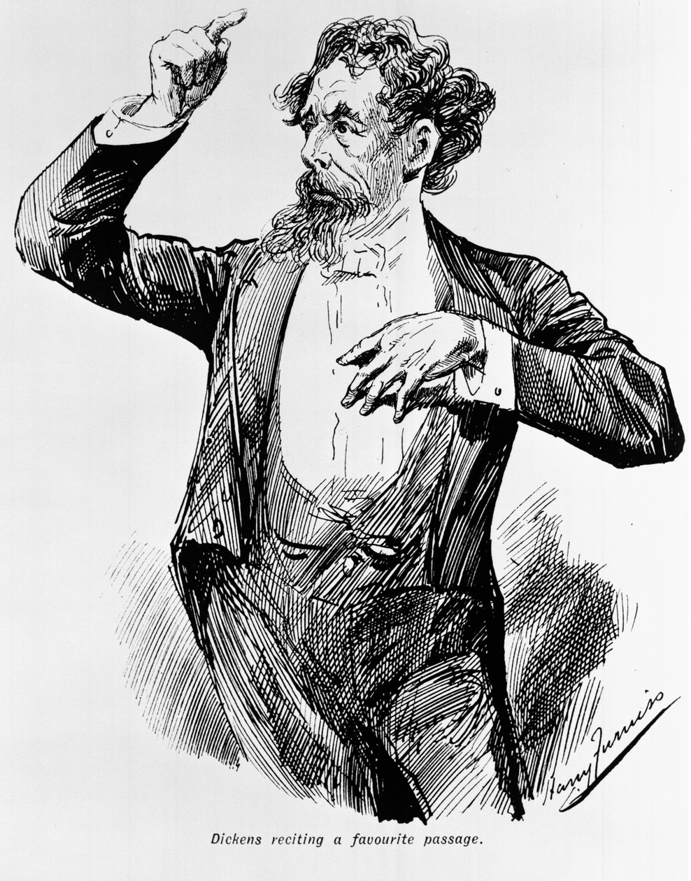 Dickens recytujący swój ulubiony fragment, 1900 autorstwa Harry Furniss