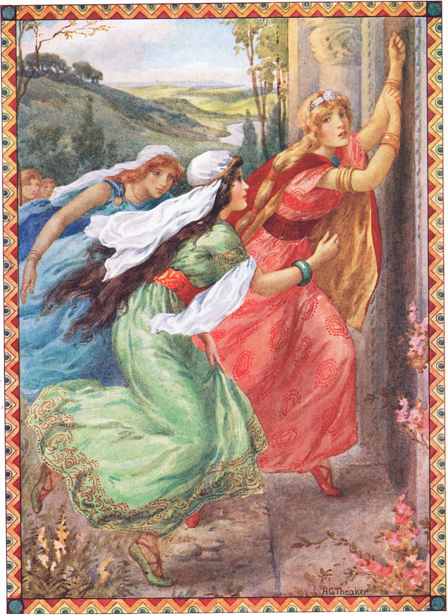 Emer dotarł do drzwi jako pierwszy (z Porcji Mistrzów) (kolorowa litografia) autorstwa Harry George Theaker