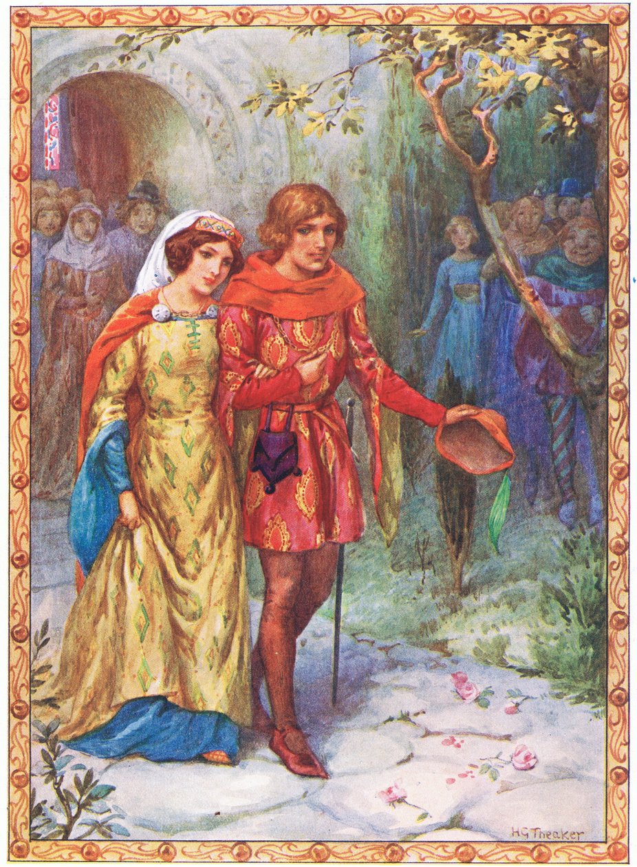 Poślubił wysoko urodzoną damę (z "Historii Gamelyn") (kolorowa litografia) autorstwa Harry George Theaker