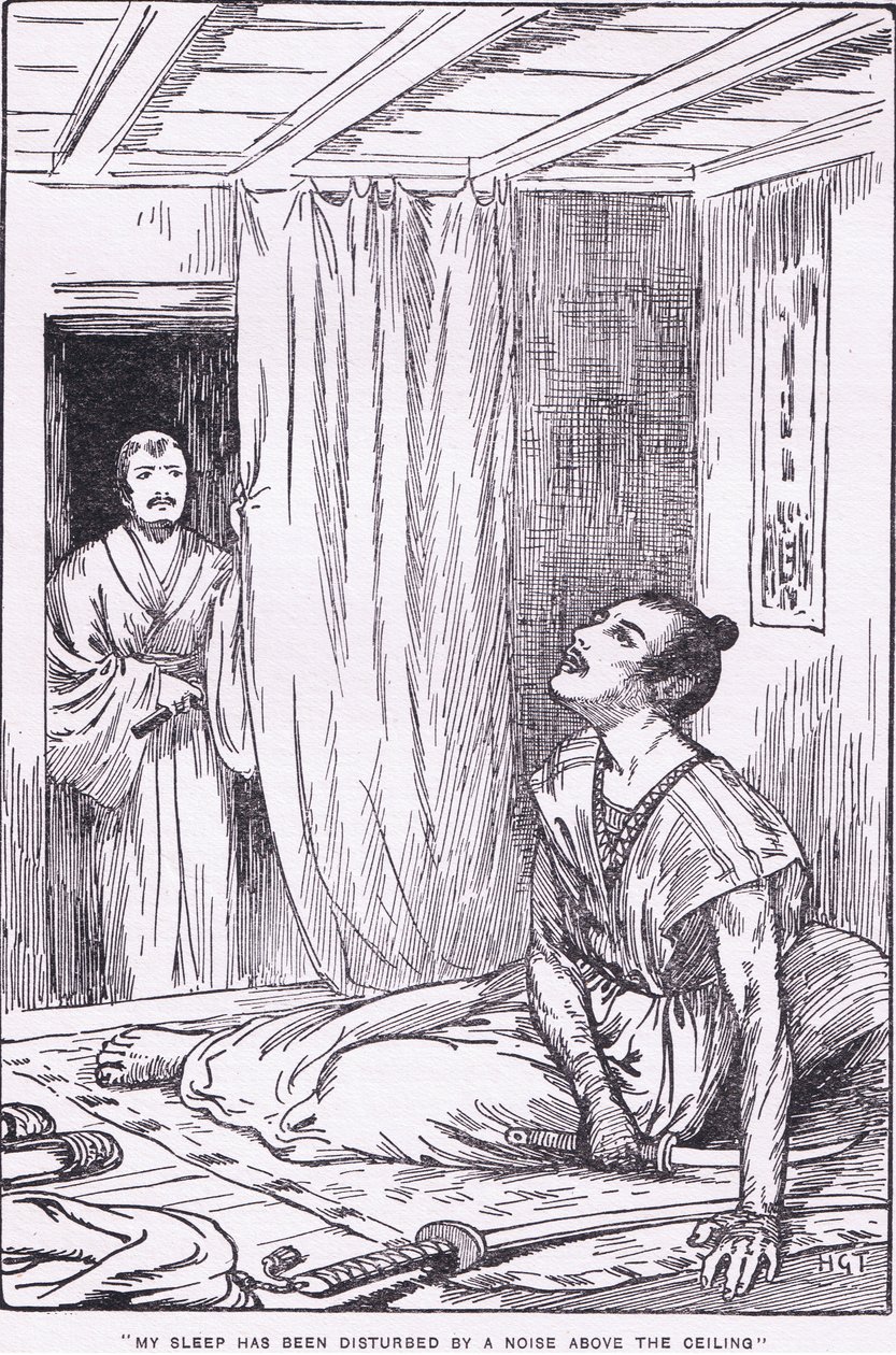 Jego sen został zakłócony przez hałas nad sufitem (z More Stories from Raiko) (litho) autorstwa Harry George Theaker