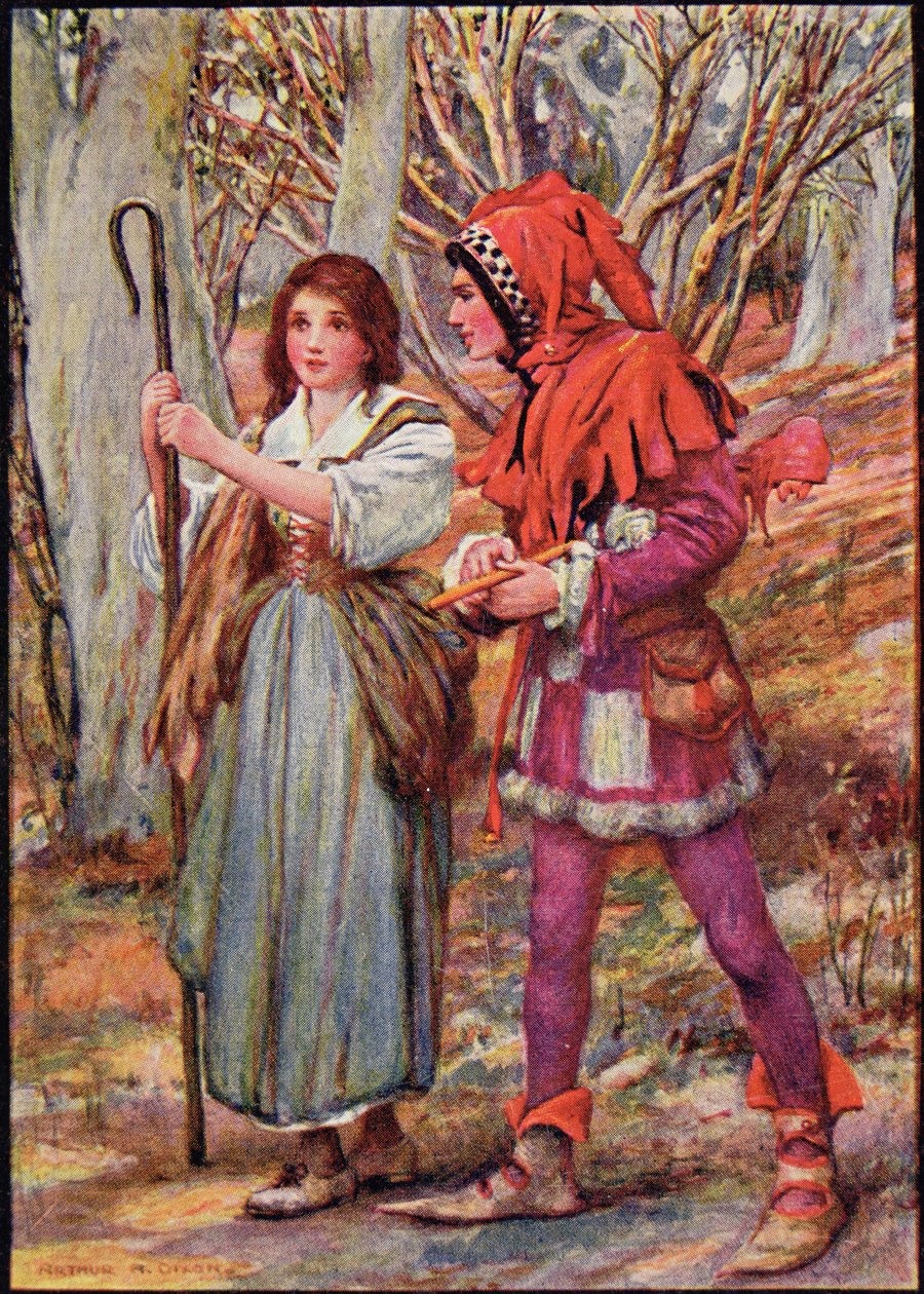 Hladgrun, Olrun i Alvit, z "Wayland the Smith" w "Northern Legends" Raphaela Tucka (kolorowa litografia) autorstwa Harry George Theaker