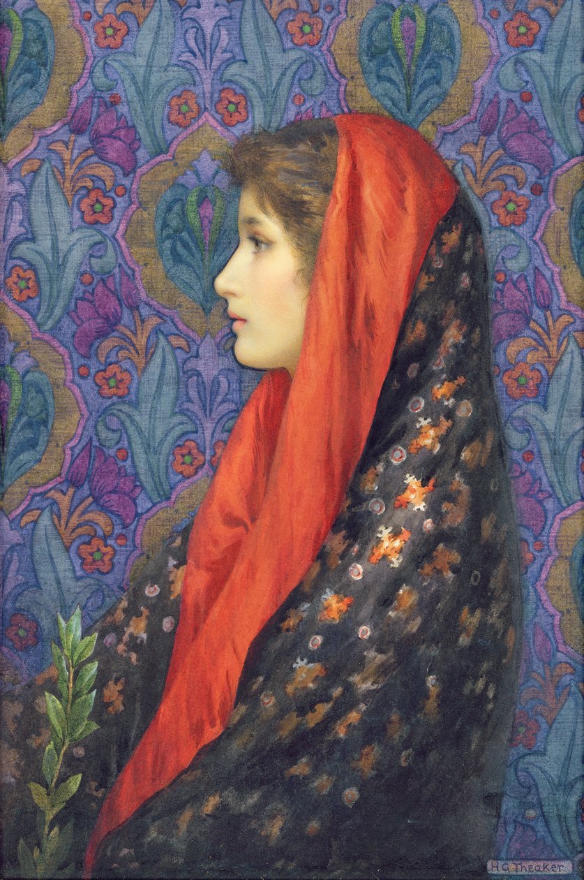 Dama z szalem (akwarela na papierze) autorstwa Harry George Theaker